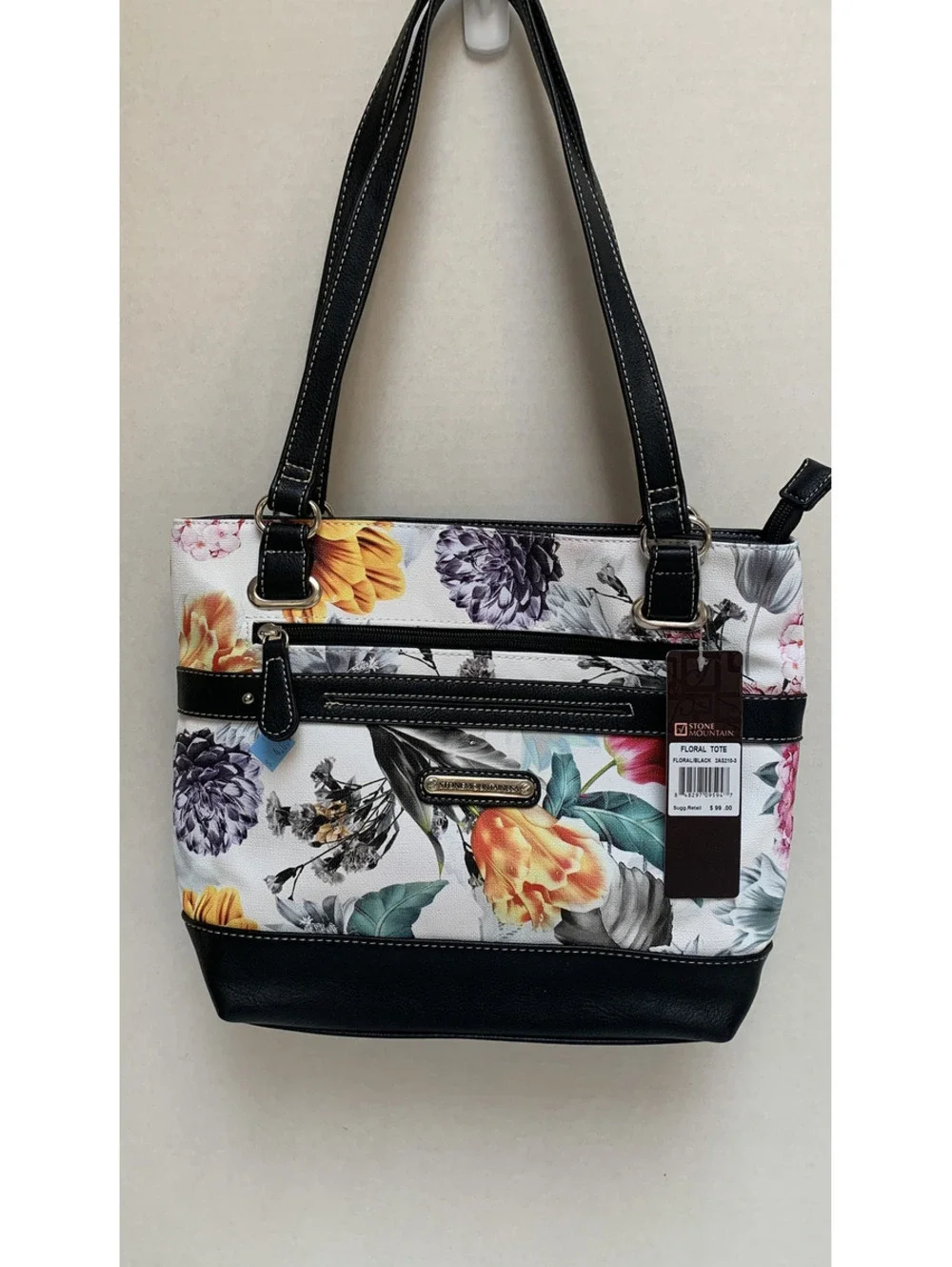 NWT Stone Mountain Floral Tote Vinyl Canvas Body Large Size